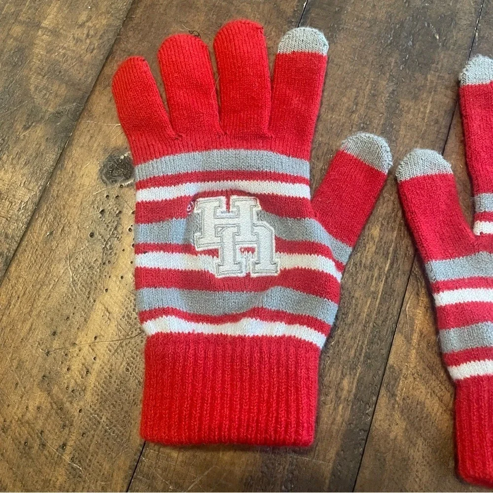 Red‎ Gray White Striped Gloves with UH Logo Touchscreen Compatible Houston